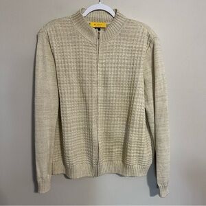 Vintage St. John Zipup Cardigan Sweater Cream and Gold Metallic size XL